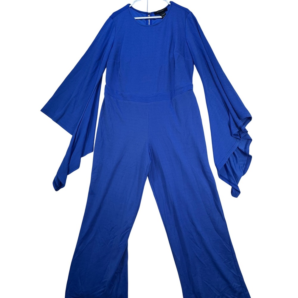 Ashley Stewart Jumpsuit Women 22 Blue Long Bell Sleeve Wide Leg Dramatic Retro‎